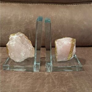 Pink Quartz & Glass Bookends
